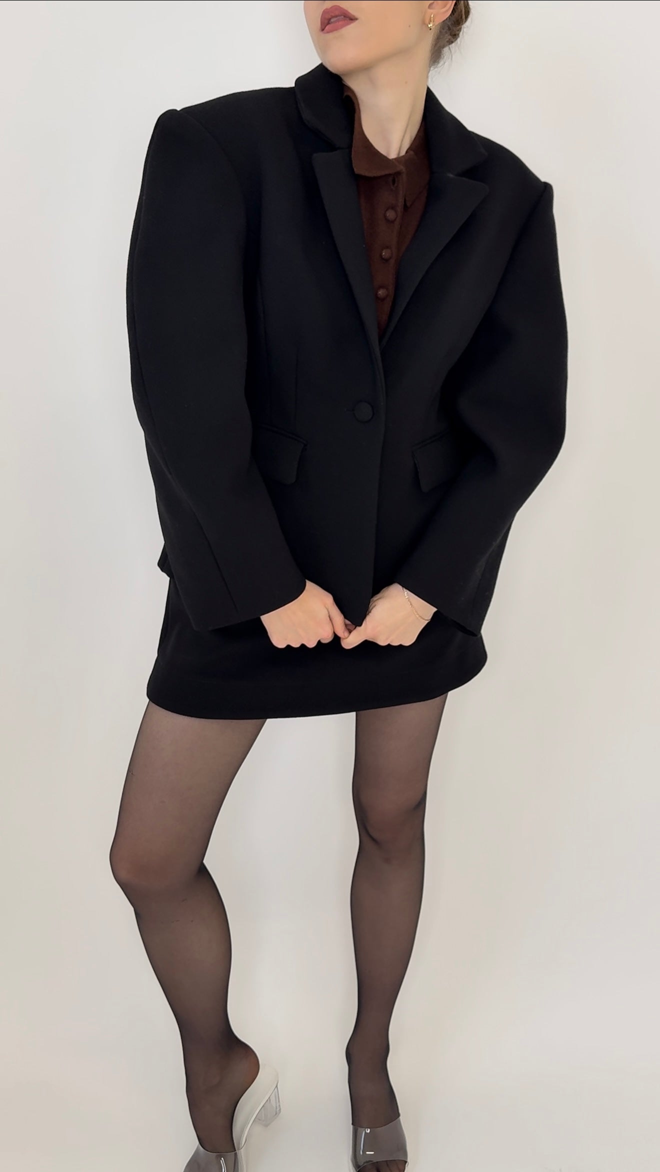Structured Pure Wool Blazer with Statement Sleeves Black
