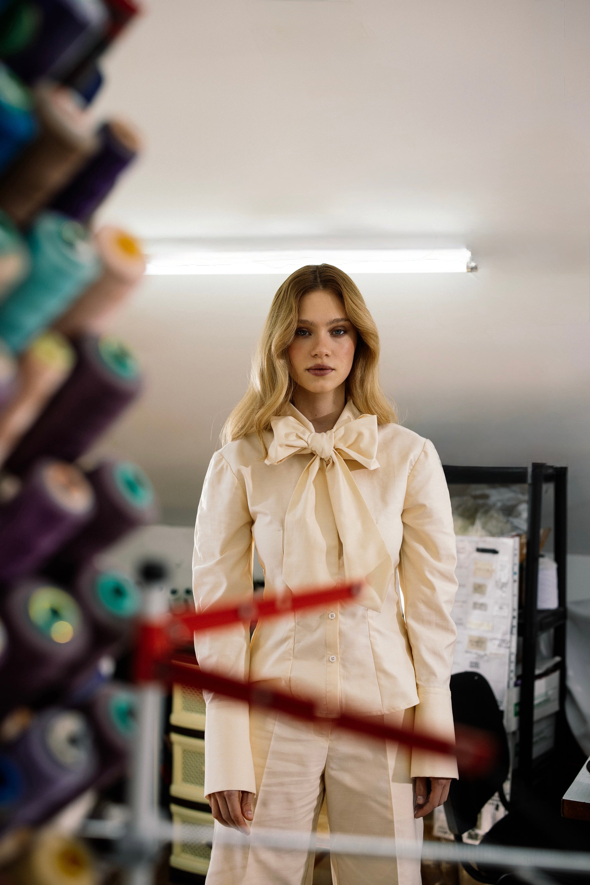 Butter Yellow Cotton Bow Blouse
