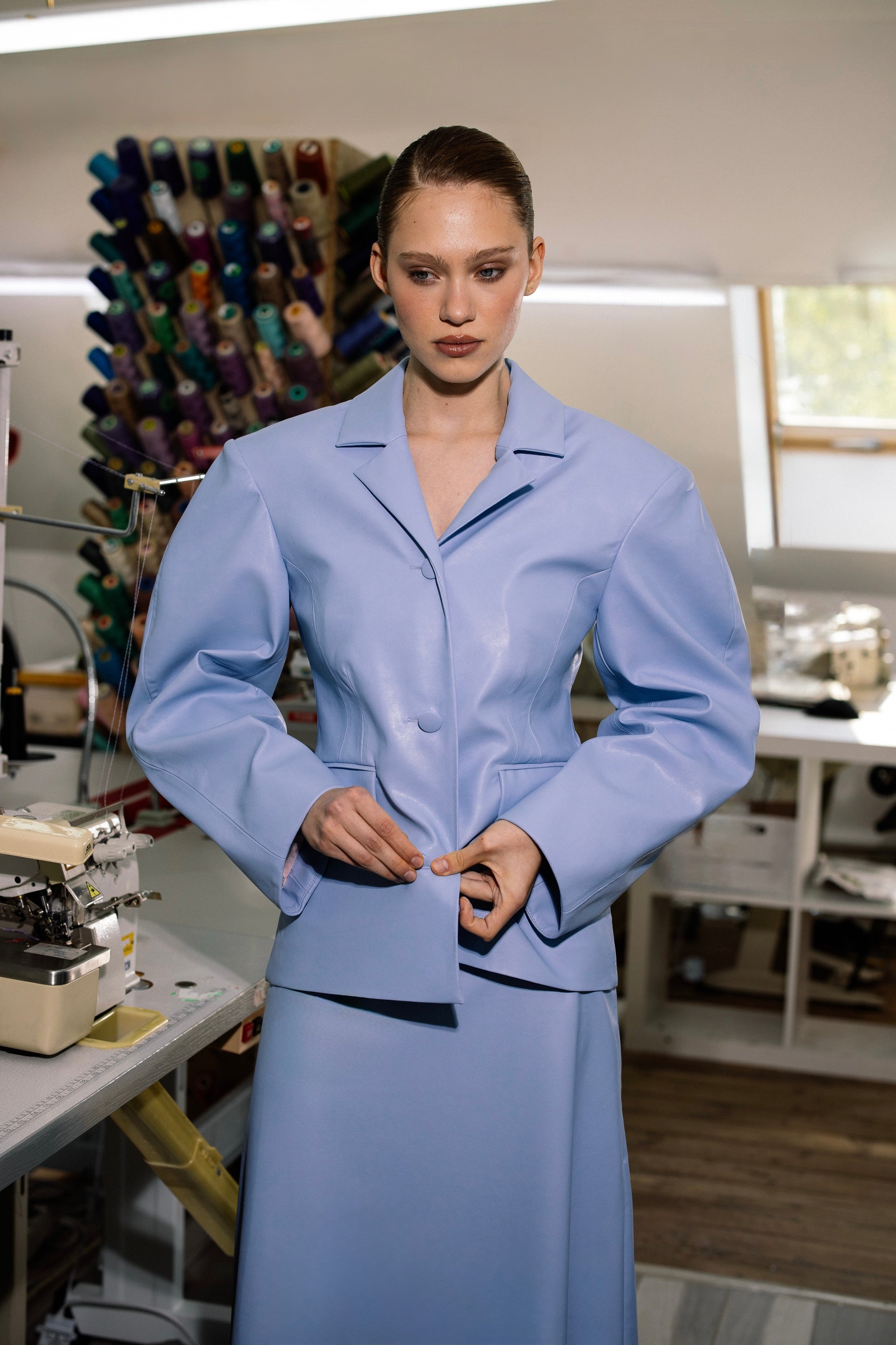 Blue Jacket in Italian Faux Leather