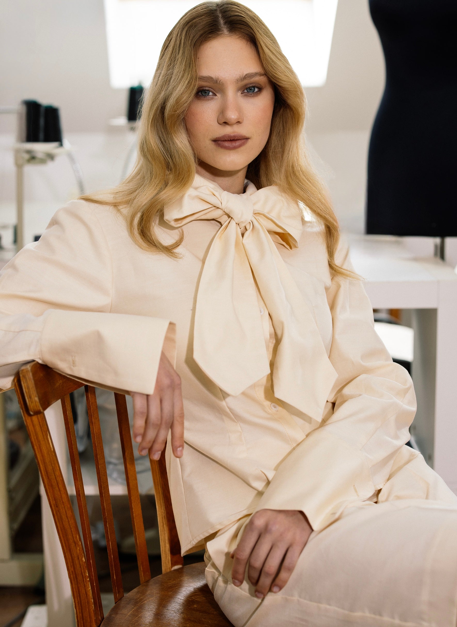 Butter Yellow Cotton Bow Blouse