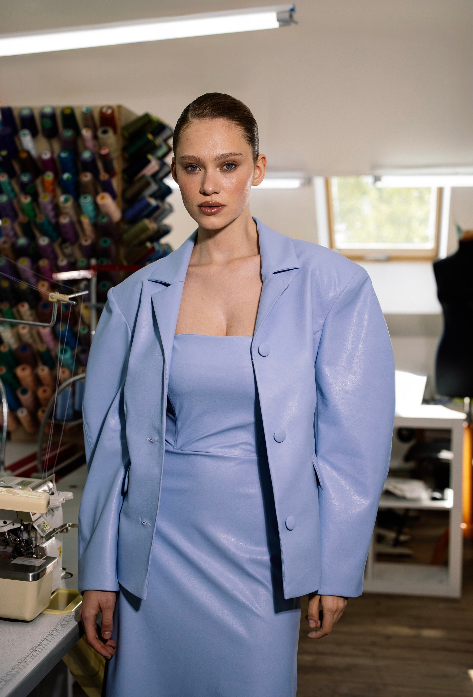 Blue Jacket in Italian Faux Leather