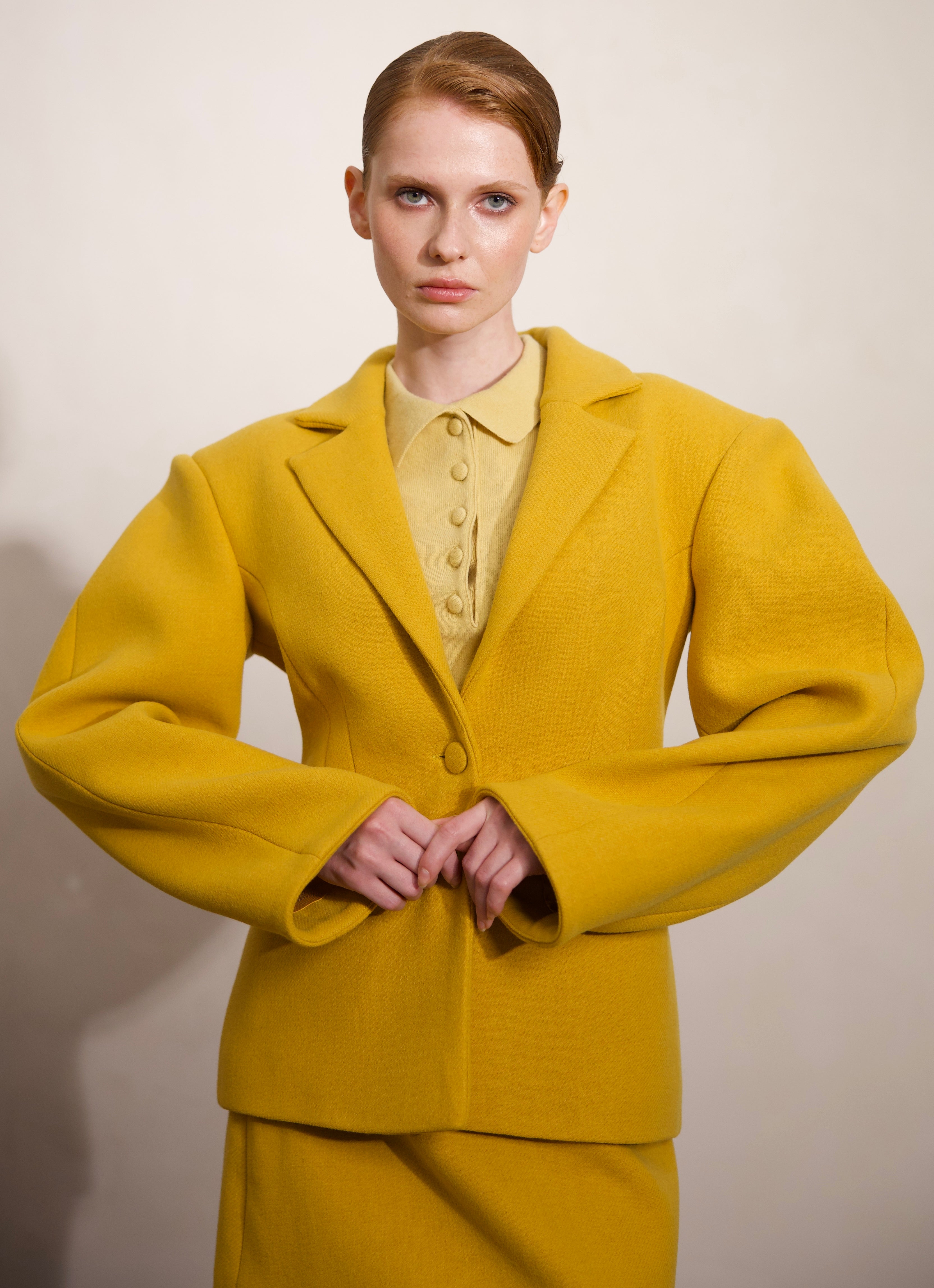 STRUCTURED WOOL COAT BLAZER WITH STATEMENT SLEEVES