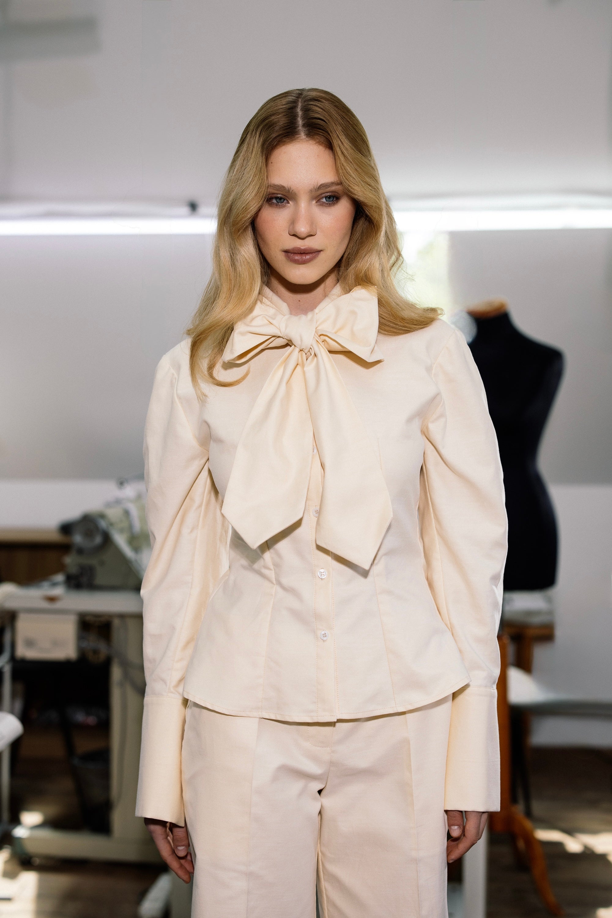 Butter Yellow Cotton Bow Blouse