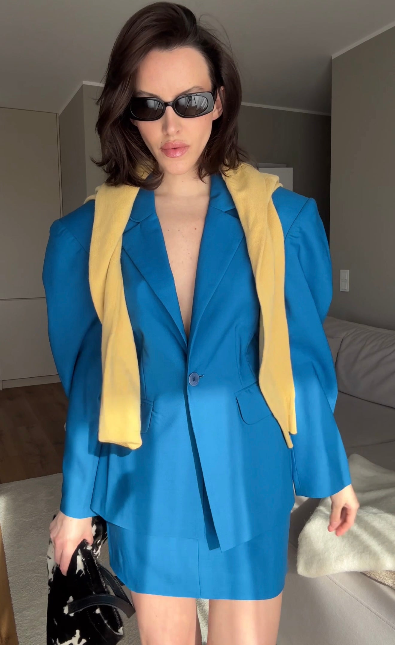 Structured Pure Wool Blazer with Statement Sleeves Blue