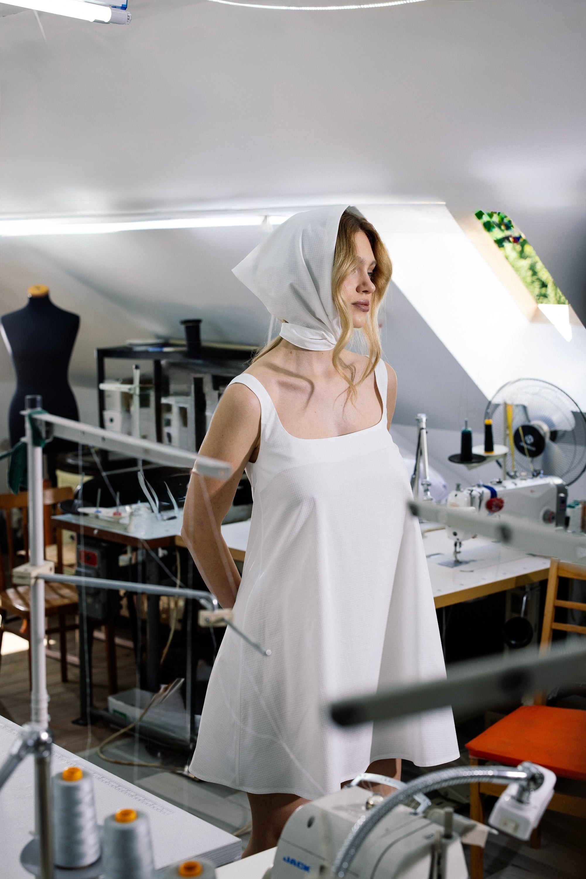 Riviera White Cotton Dress

comes with a matching headscarf — a gift from HOV