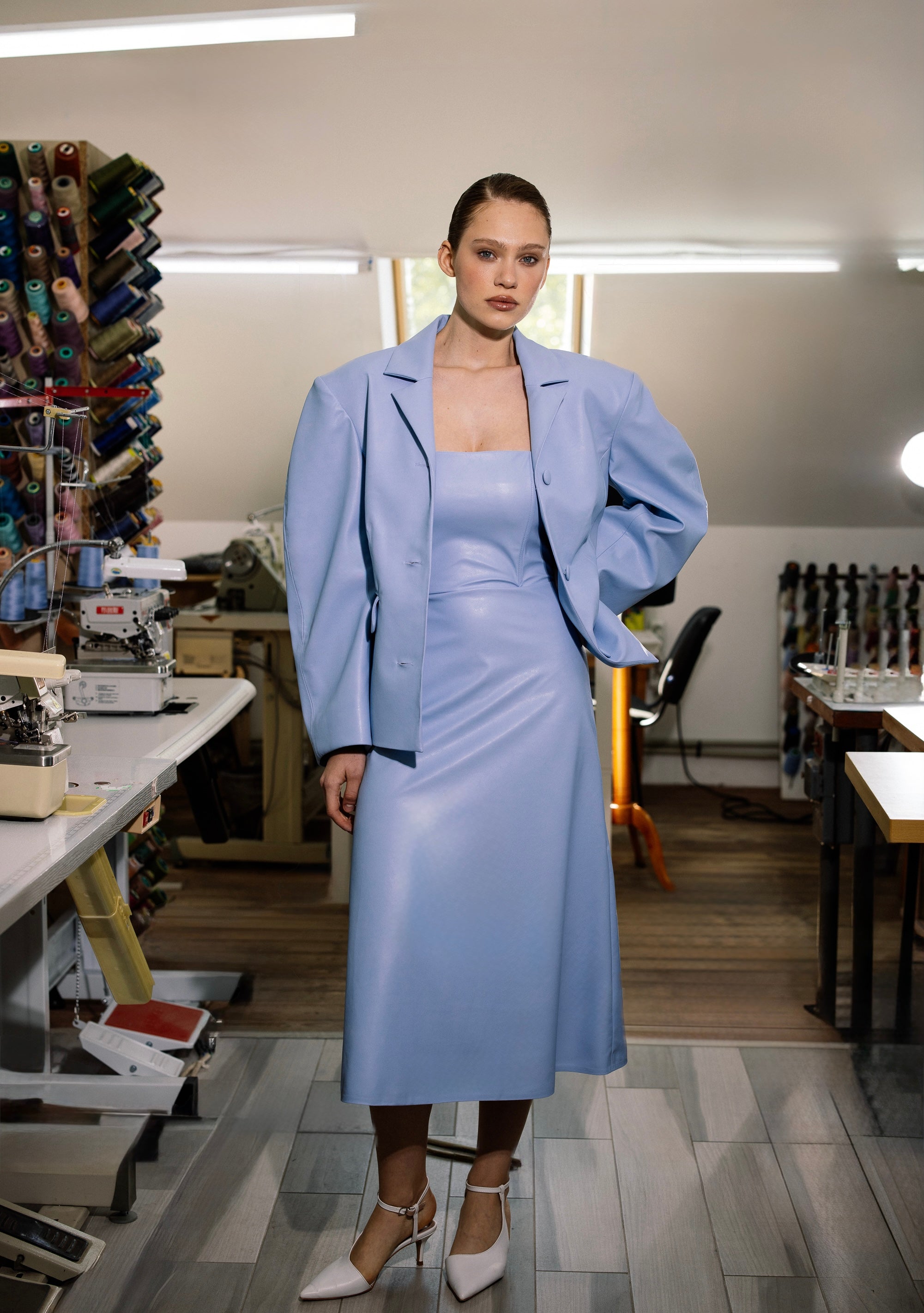 Blue Jacket in Italian Faux Leather