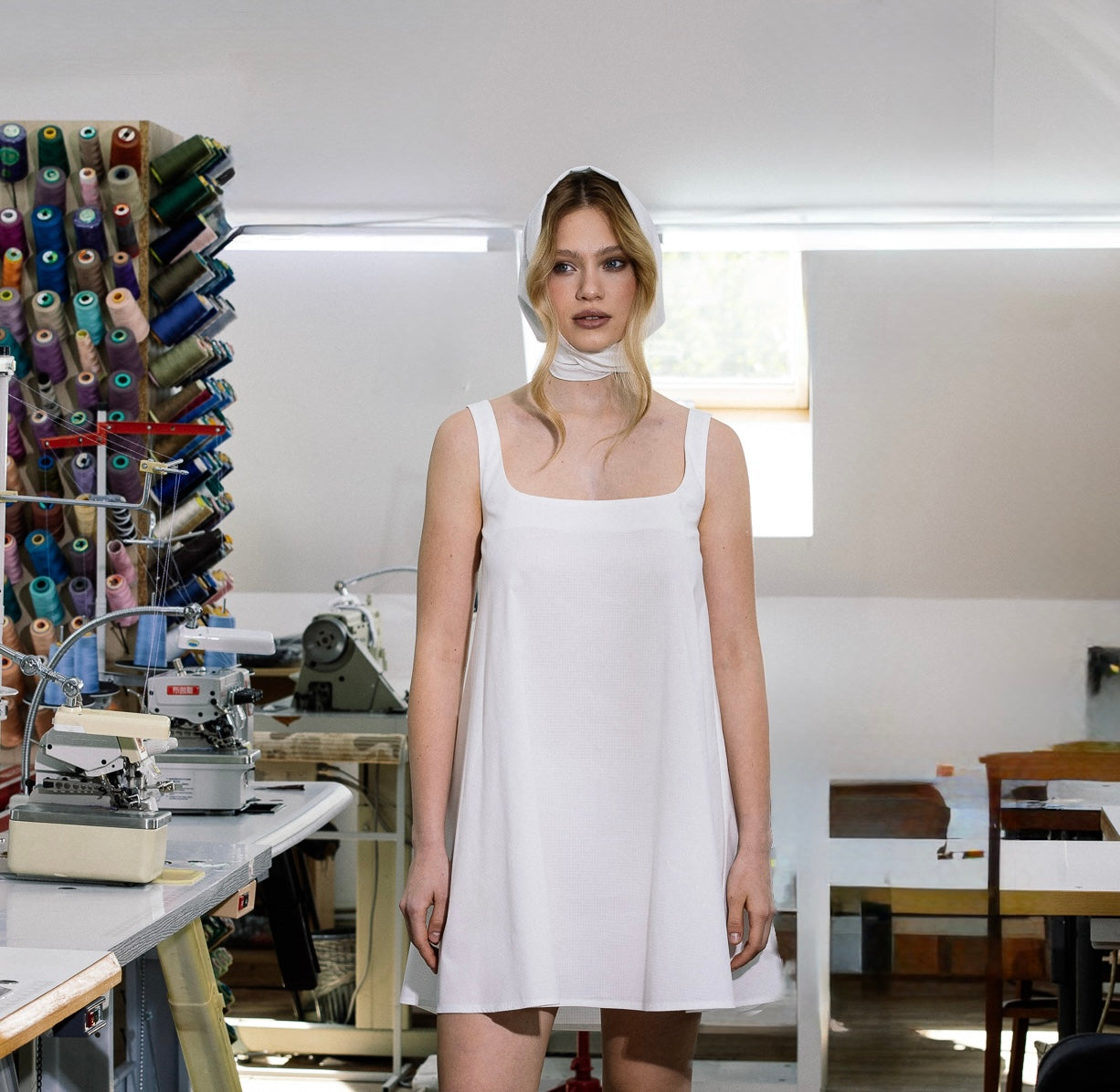 Riviera White Cotton Dress

comes with a matching headscarf — a gift from HOV