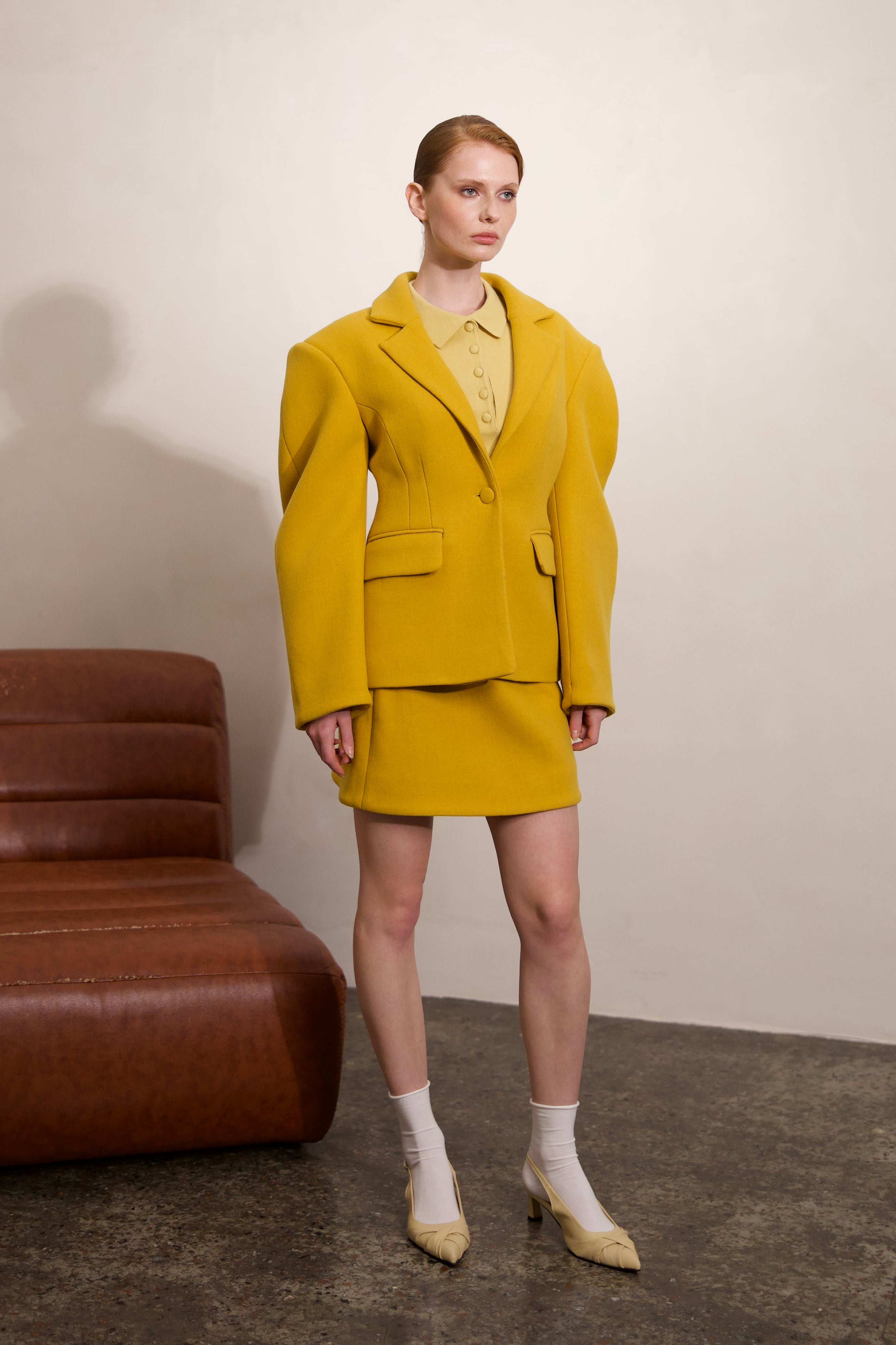 STRUCTURED WOOL COAT BLAZER WITH STATEMENT SLEEVES