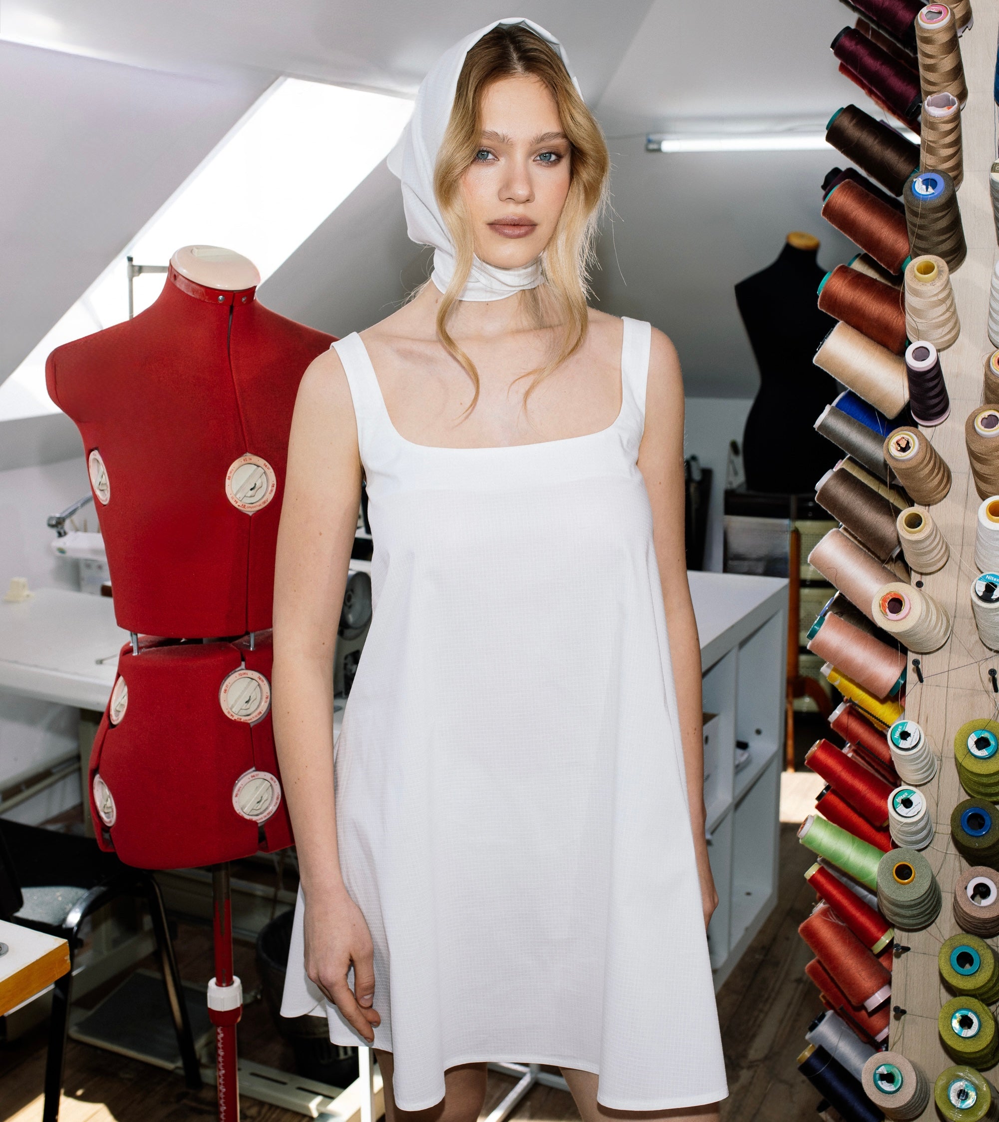 Riviera White Cotton Dress

comes with a matching headscarf — a gift from HOV