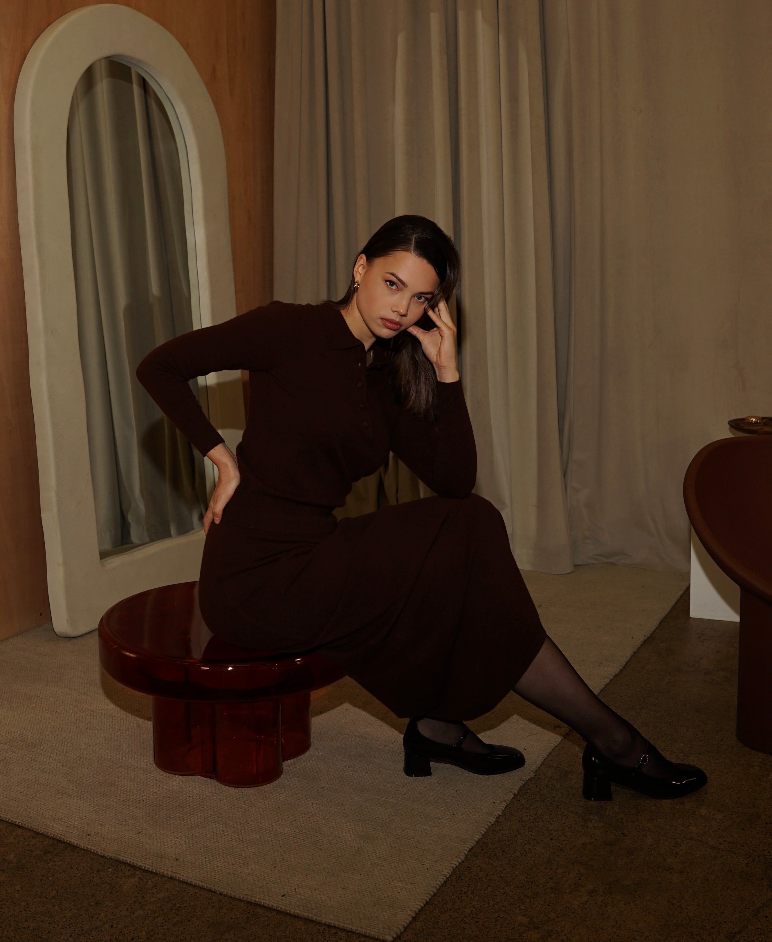PURE MERINO WOOL SKIRT
 - Deep Brown