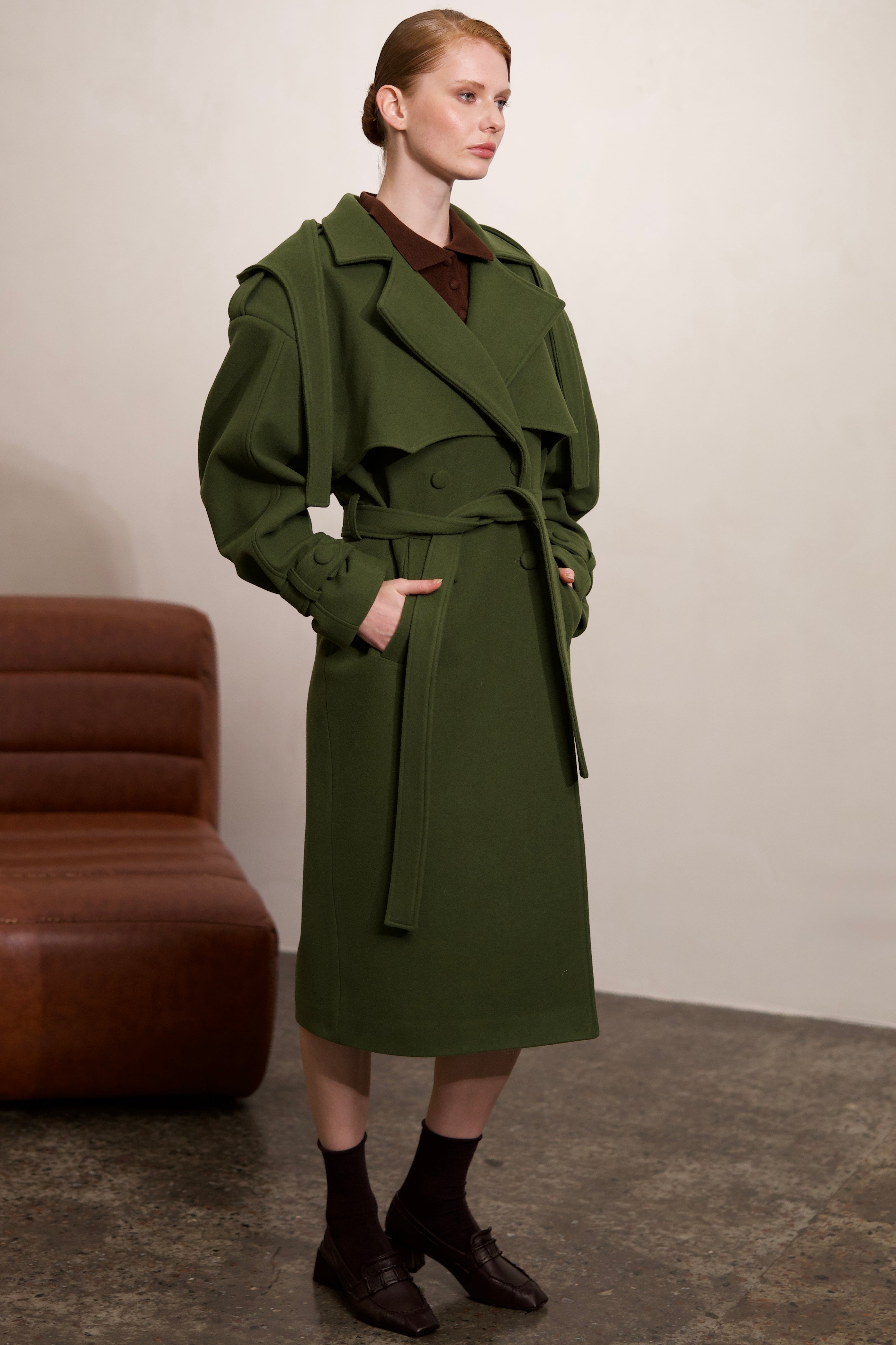 Wool Double-Breasted Overcoat with Detachable Hood